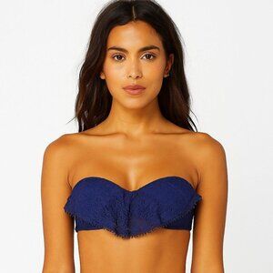 Victorias Secret Womens Flounce Bandeau Bikini Top Strapless UW Padded 32D Blue